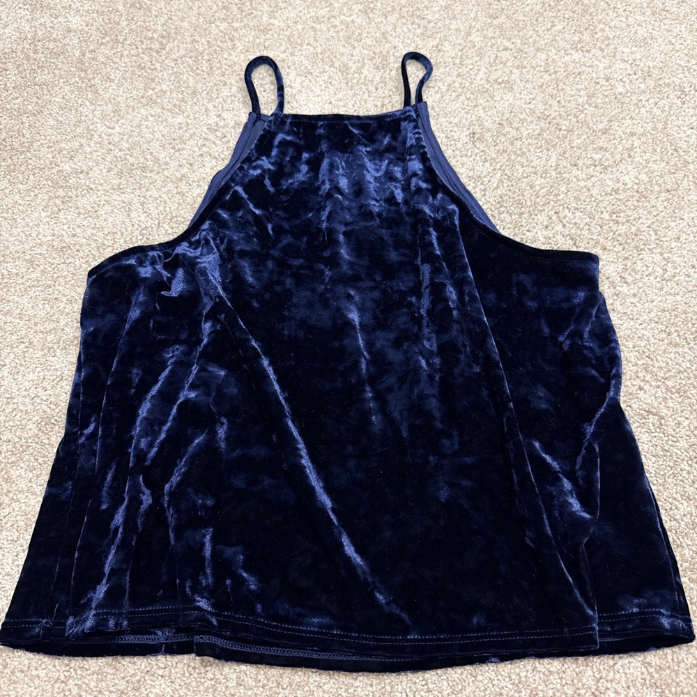 Soprano Velvet Camisole Womens XL Midnight Blue High Neck Halter Top T24041 NWT